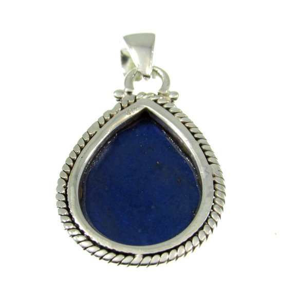 Solid 925 Sterling Silver Teardrop Lapis Lazuli Pendant, January Birthstone - Picture 5 of 5